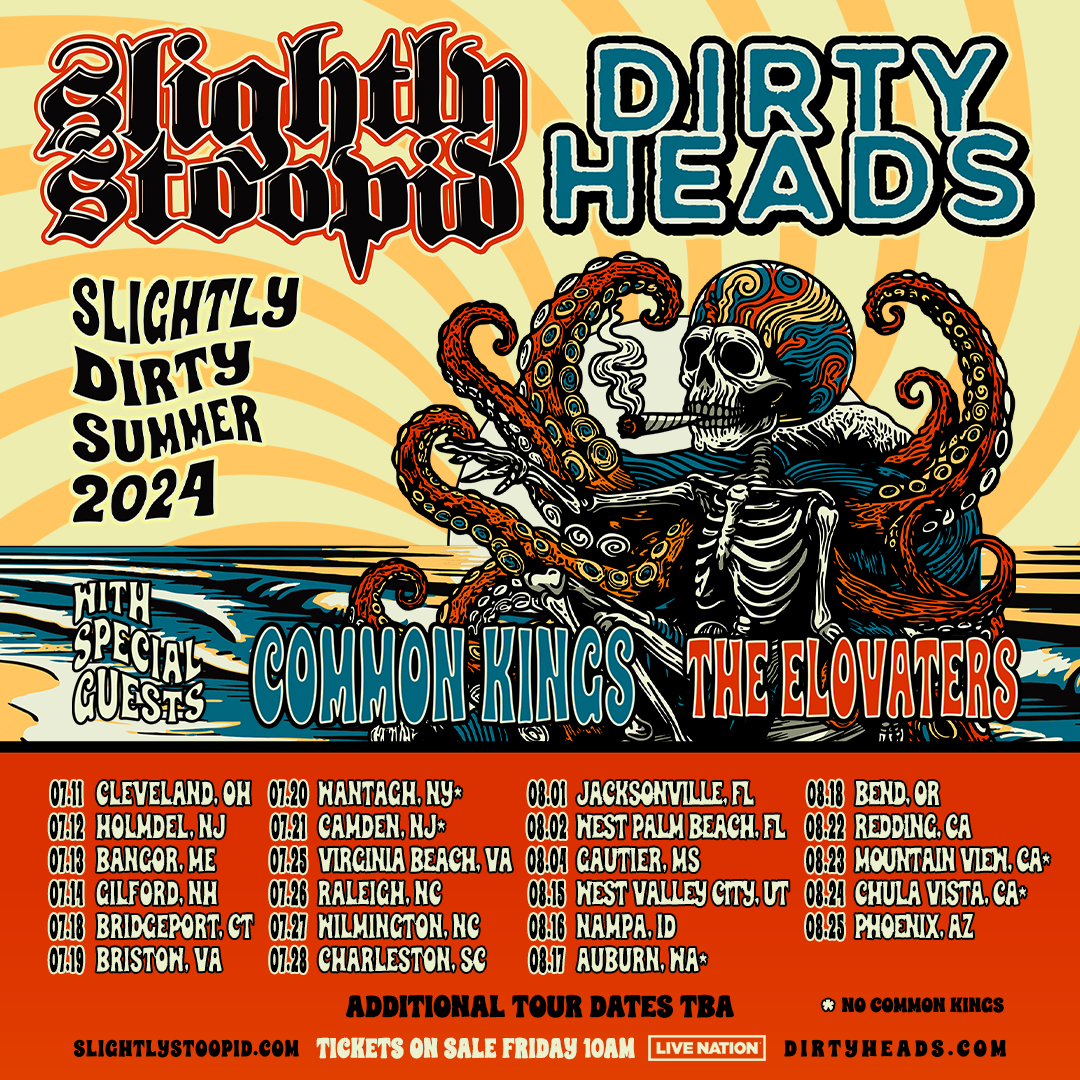 SlightlyStoopid's tweet image. ANNOUNCING SLIGHTLY DIRTY SUMMER TOUR 2024 💀💨🐙 

w/ @dirtyheads, @commonkings &amp;amp; @theelovaters. PRESALE starts tomorrow at 10am using password: OCEANBEACH. 

Limited $20 (+ fees) early bird tickets. And $1 from every ticket sold donated to Maui Food Bank to support Maui relief.