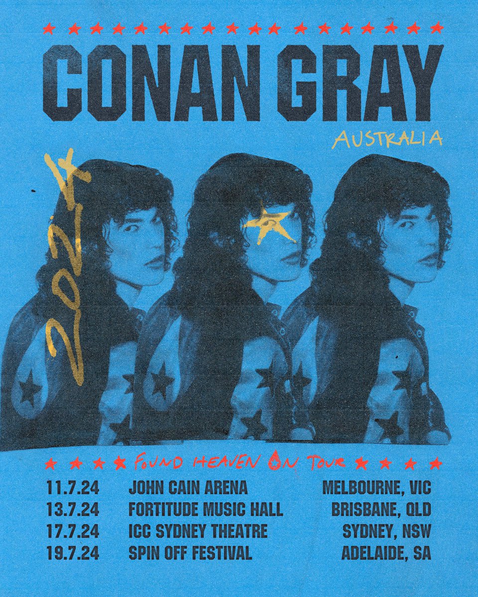 conangray's tweet photo. FOUND HEAVEN ON TOUR. 2024. LINK IN MY BIO TO SIGN UP FOR PRESALE. PUBLIC ON SALE MARCH 8TH. canโt wait to be together screaming FH (plus all of our favorite classics) so soon. honored to be bringing my brilliant friends @maisiehpeters and @BetweenFriends along for the ride. missed yโall so much. SEE YOU THERE โช
https://t.co/Pd5Tfsdz7e