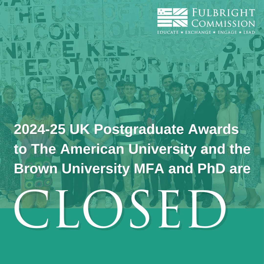 Applications for 2024-25 UK Postgraduate Awards to The American University, and Brown MFA and PhD applications are now closed. Still looking to apply for a Postgraduate Award to the USA? Applications are open for our 2025-26 awards! Learn more: fulbright.org.uk/our-programmes…