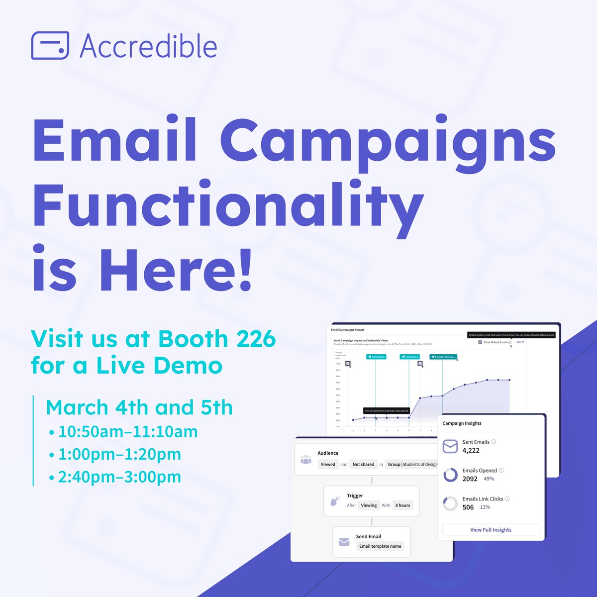 Today’s the day! Stop by Booth 226 at #ATPConf for a demo of our Email Campaigns functionality & discover how: 📈 An association increased credentials shared by 40% 🗣️ A higher ed institution improved referral rates by 55% 💸 A certificate program drove a 6X increase in revenue