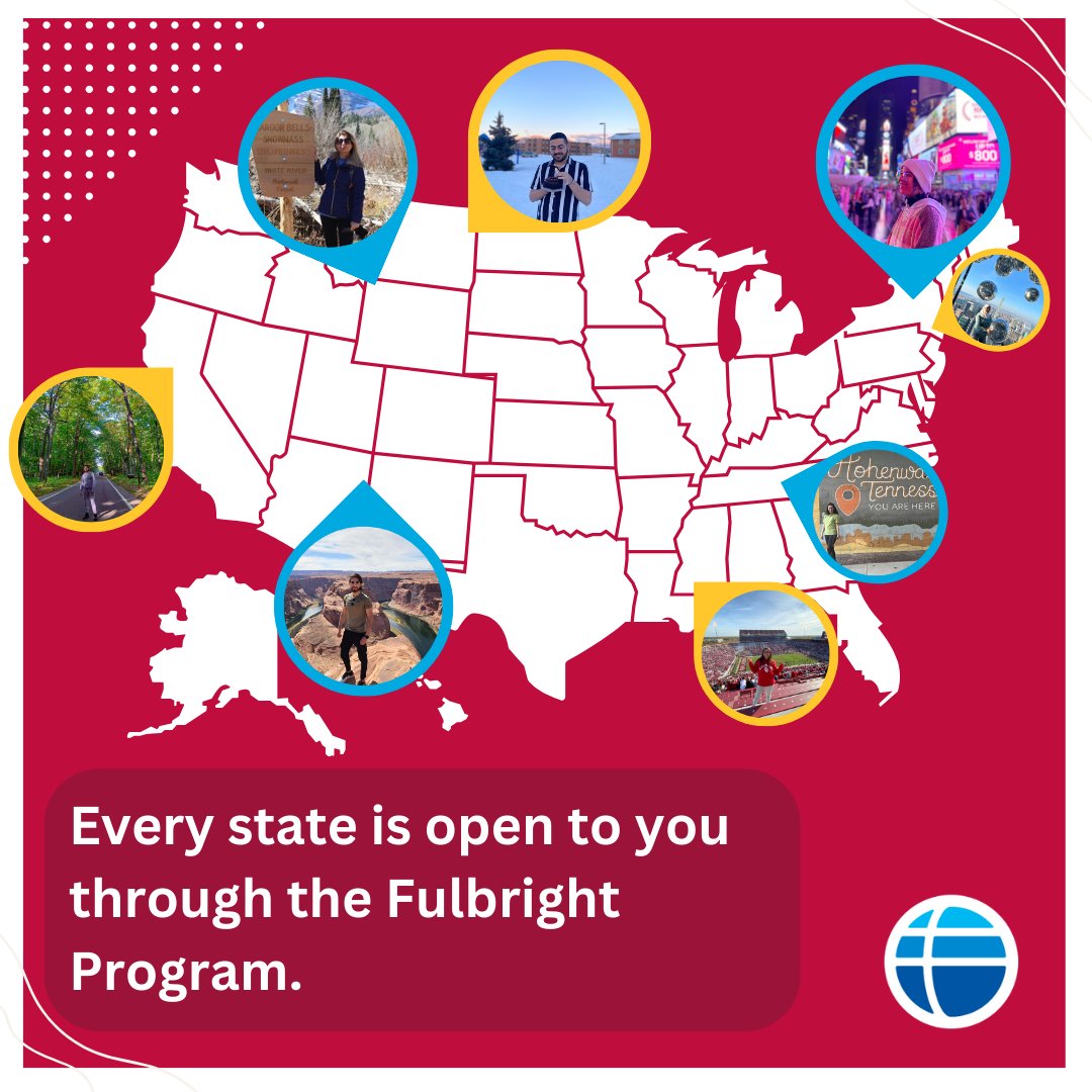 Have you always wanted to explore the #UnitedStates? When you study with the #Fulbright Program, you could be placed in any of the 50 states, creating a perfect opportunity to see new places. Apply now➡️ bit.ly/36X88dW