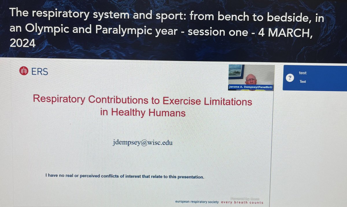 Our @EuroRespSoc sports pulmonology webinar series is up and running with the legend Prof. Jerome Dempsey 👍 @ERSAssembly1