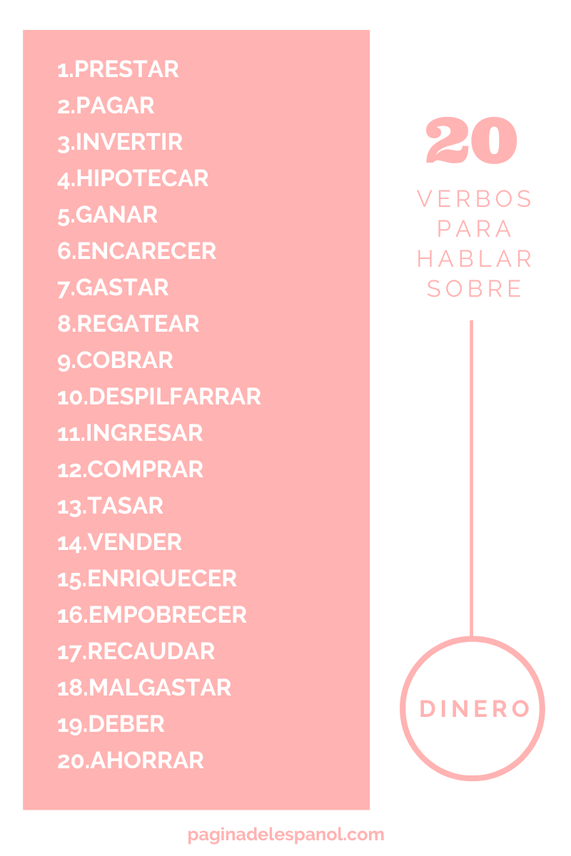 paginaespanol's tweet photo. Una lista con 20 verbos en español que se pueden utilizar para hablar del dinero, ¿conoces alguno más para añadirlo a la lista?
https://t.co/XKl1xpnvaN https://t.co/Tj2FiQy7E4