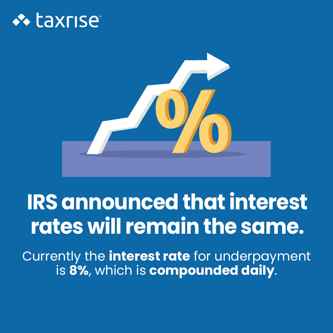 TaxRise's tweet photo. IRS holds steady on interest rates: Underpayment remains at 8%, compounded daily. Stay informed, taxpayers!
If you owe money to the IRS, click the link below to see if you qualify for relief.
https://t.co/7Qj8xNUEnO
#TaxRise #Tax #Income #IRS #IRSNotice #FreshStartProgram https://t.co/sSbE841qBB