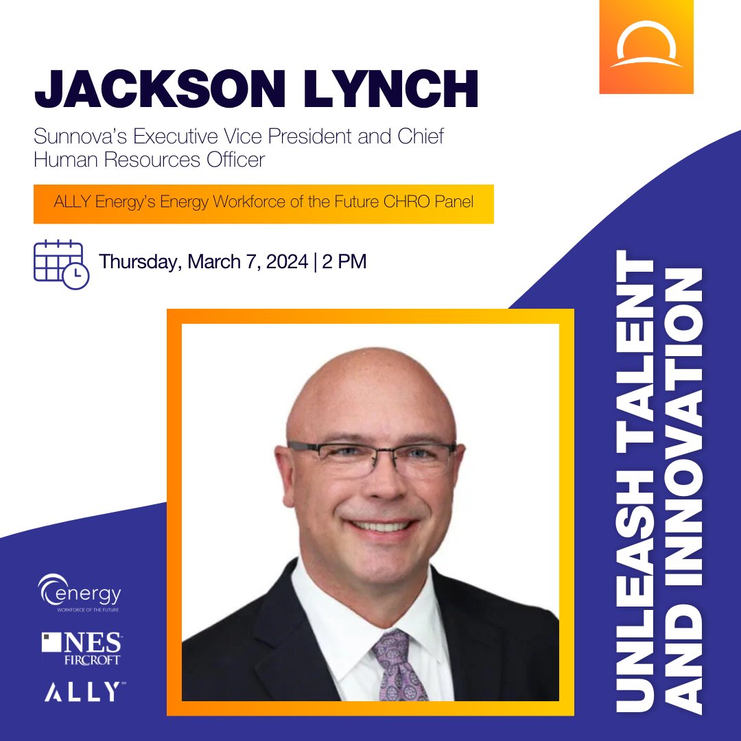 MARK YOUR CALENDARS 🗓️ This Thursday, our EVP and CHRO, Jackson Lynch, will be joining @JordanZweig of @wearechampionx, Nancy Bui of @CheniereEnergy, and Hether Benjamin Brown of @Calpine for an @ALLYEnergyInc panel. Register here: bit.ly/3IffXht