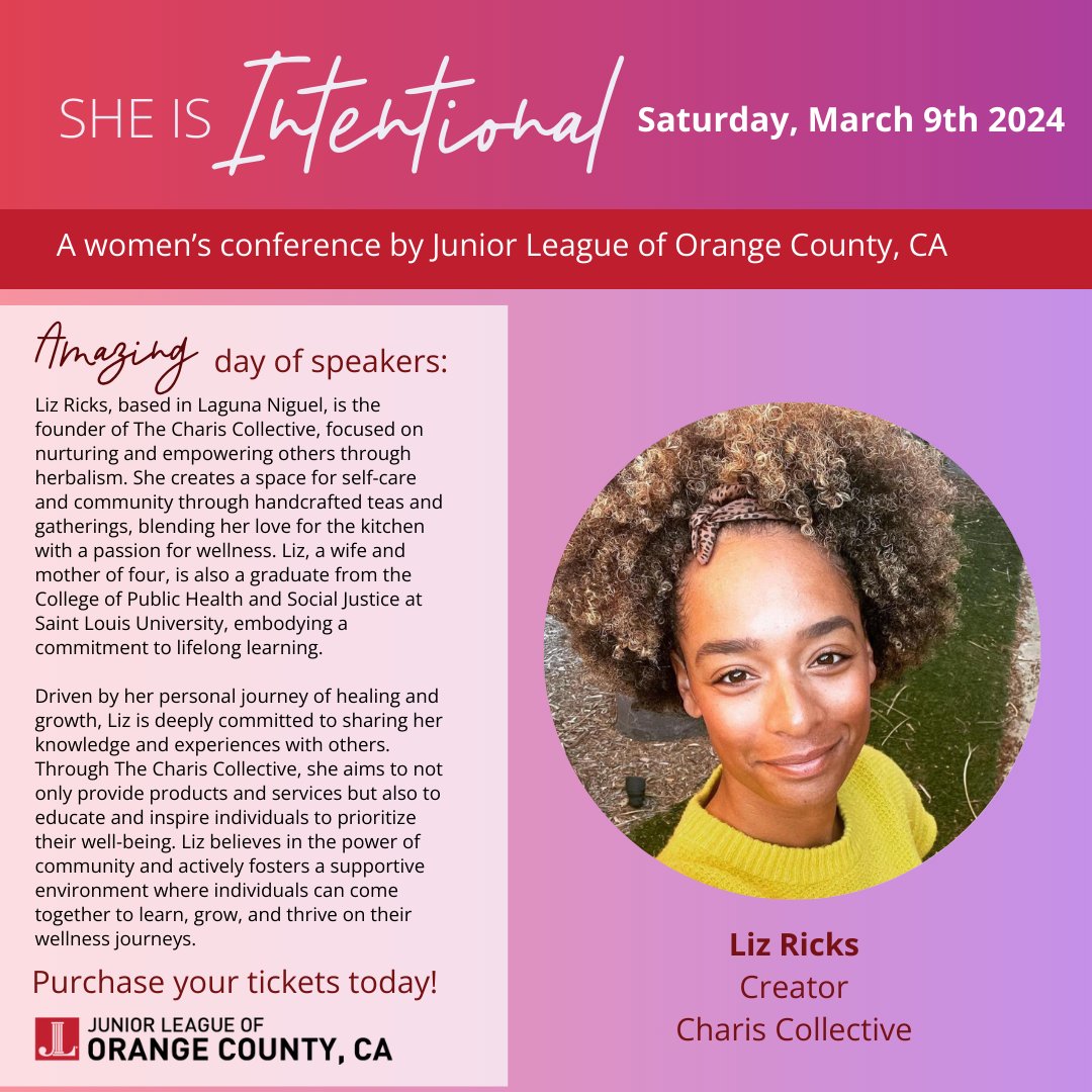 JuniorLeague_OC's tweet photo. 🌟 Exciting News Alert! 🌟 We're thrilled to announce that Liz Ricks, Founder of The Charis Collective, will be helping us set our intentions for the day at our upcoming March 9th She Is... Women's Conference! 🎤 Get ready to be inspired and empowered! 💪✨ https://t.co/UVqjol5Efn