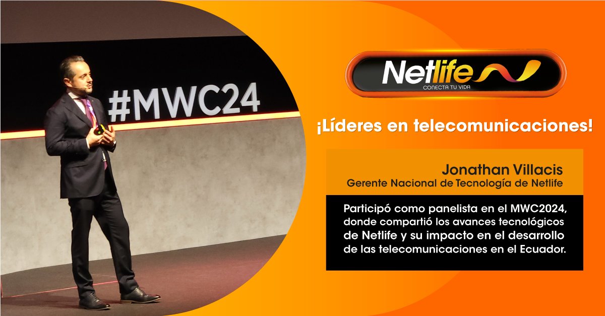 Estamos orgullosos de compartir la participación de nuestro Gerente de Tecnología, Jonathan Villacis, en el evento más influyente para el ecosistema de la conectividad en el mundo, el MWC2024 realizado en Barcelona. ​ #Netlife #Internet #MWC2024 #MWCBarcelona