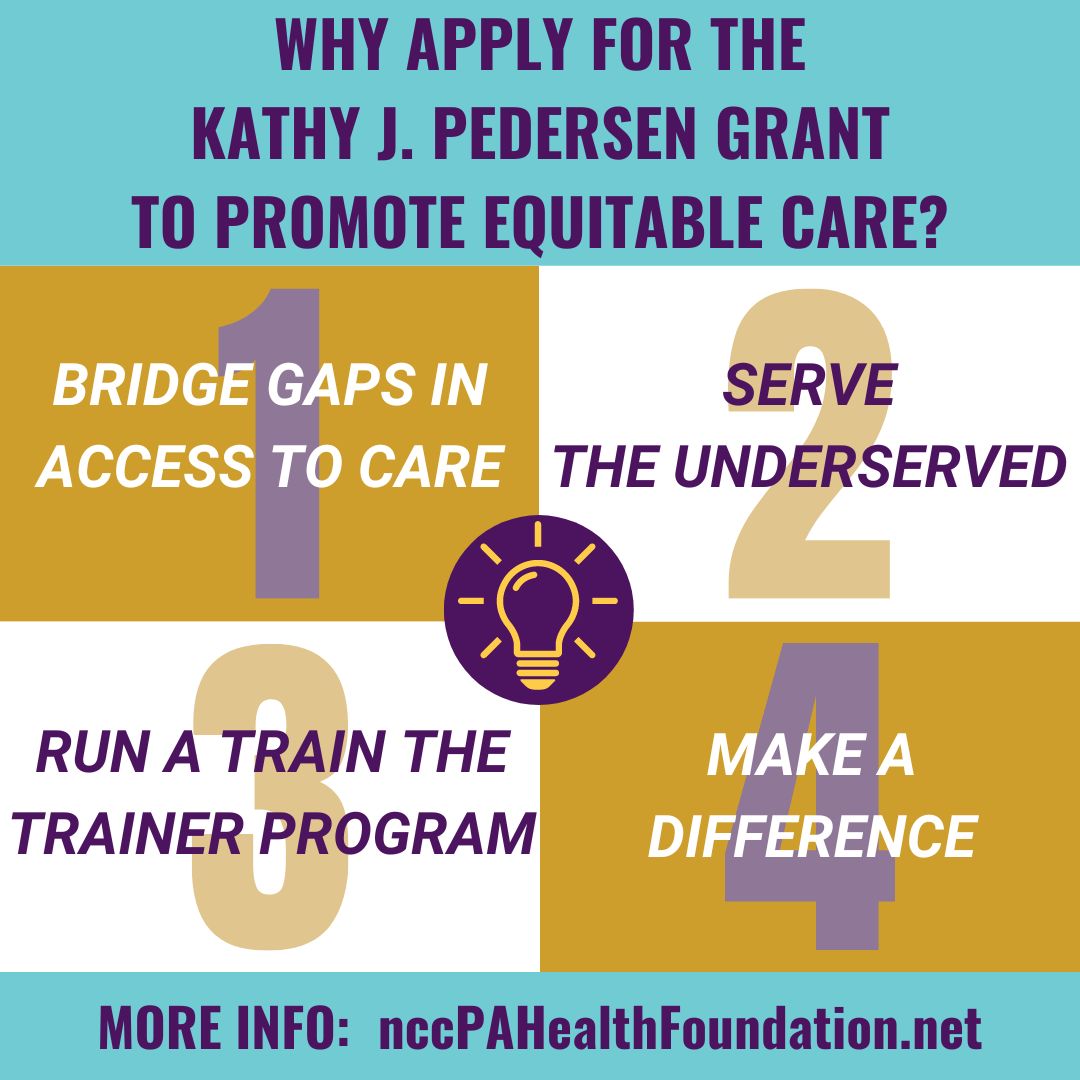 What bright ideas do you have for using $5,000 to improve health? The Kathy J. Pedersen Grant to Promote Equitable Care is open for #CertifiedPAs, #PAStudents, & #PA orgs: bit.ly/3jYzSZA  

#KJPStartsWithMe #PAsDoThat #PAEducator #Change #Access #Equity #EquitableCare