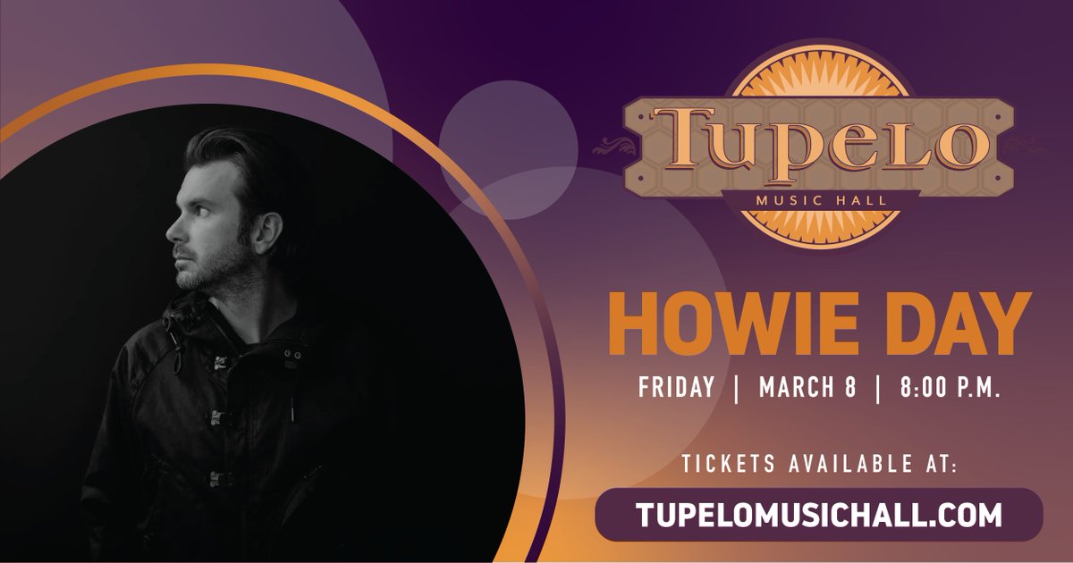 This Friday, we welcome back the incredible @HowieKDay! Don't miss this special show as Howie pays tribute to his platinum-selling 2003 album, Stop All The World Now, which includes the chart-topping, certified gold song 'Collide'. Get your tickets here: tickets.tupelohall.com/HowieDayStopAl….