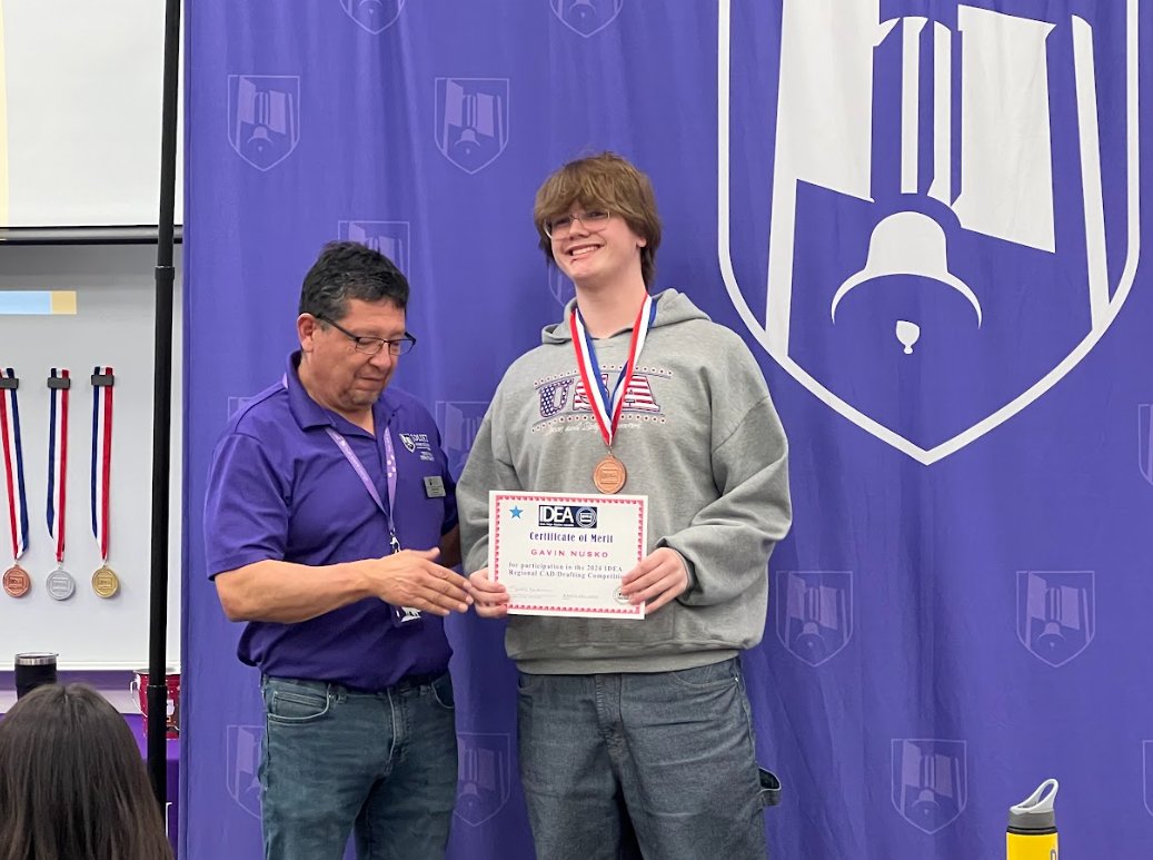 Congratulations to Gavin Nusko who placed 3rd in the Architectural CAD 3D competition at the @IllinoisDEA Regional Competition at @JolietJrCollege. We are so proud of all of your hard work and accomplishments. @LockportHS205