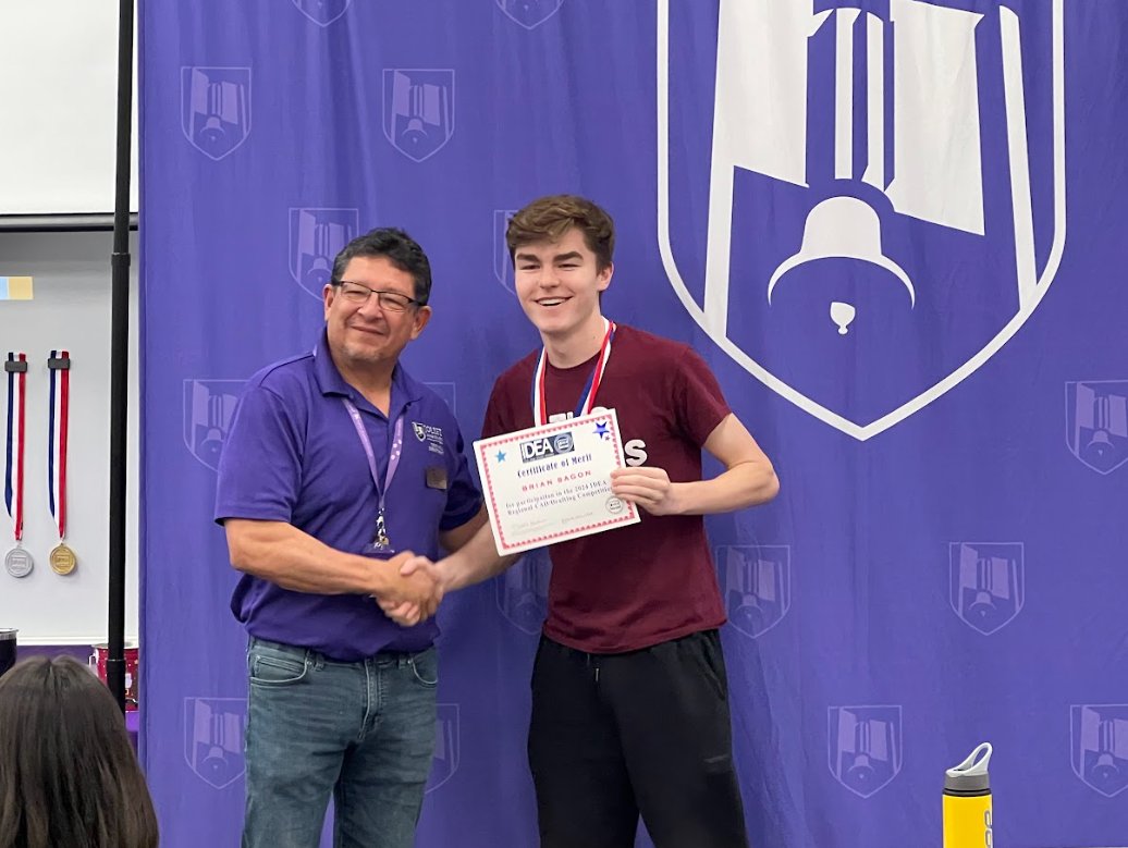 Congratulations to Brian Sagon who placed 1st in the 3D Machine CAD competition at the @IllinoisDEA Regional Competition at @JolietJrCollege. We are so proud of all of your hard work and accomplishments. @LockportHS205
