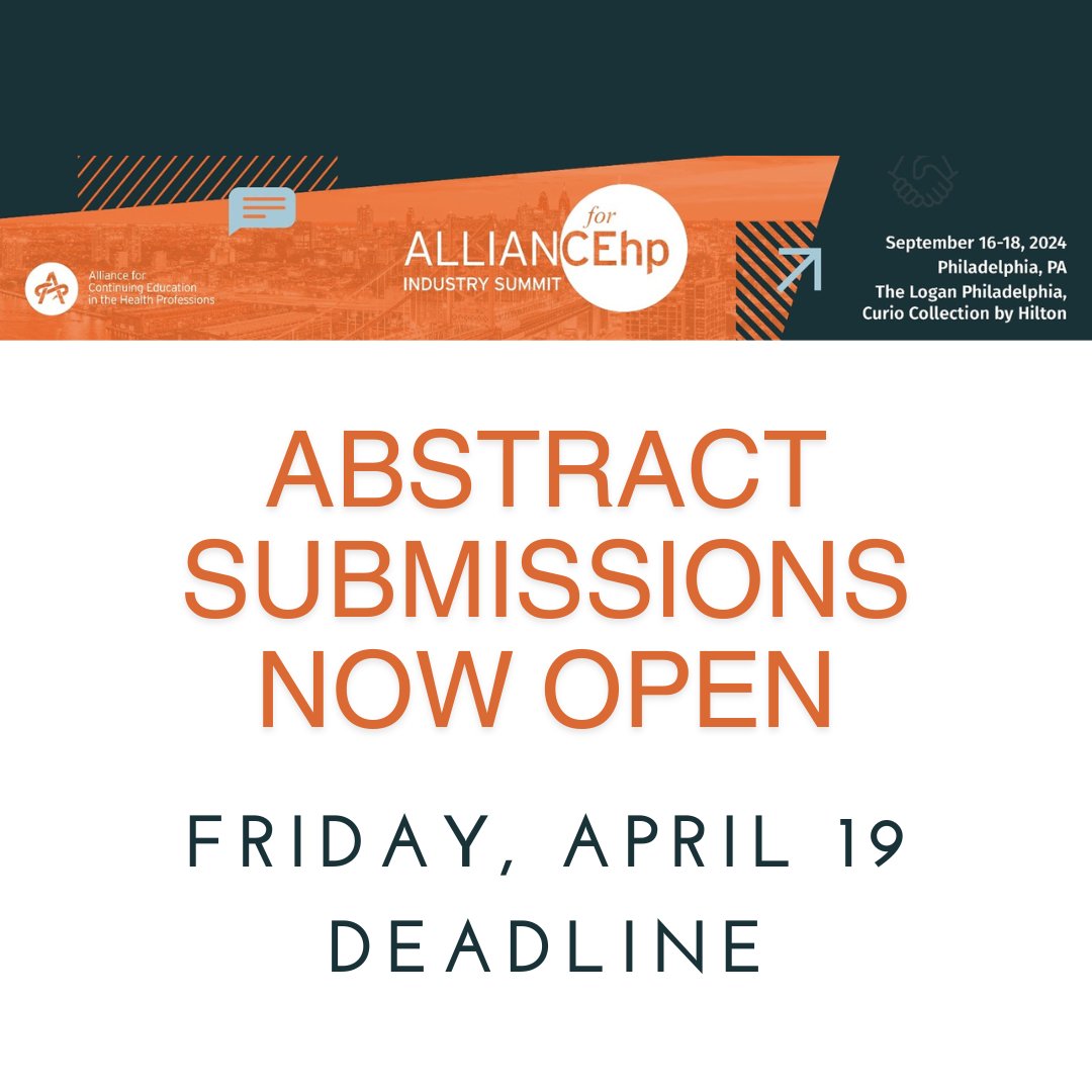 Don't miss the chance to showcase your innovative ideas and be part of the 2024 Alliance Industry Summit (AIS) happening in Philadelphia from Sept. 16-18! Submit your abstract proposal by Friday, April 19 for a chance to share your perspectives. abstractscorecard.com/cfp/submit/log…