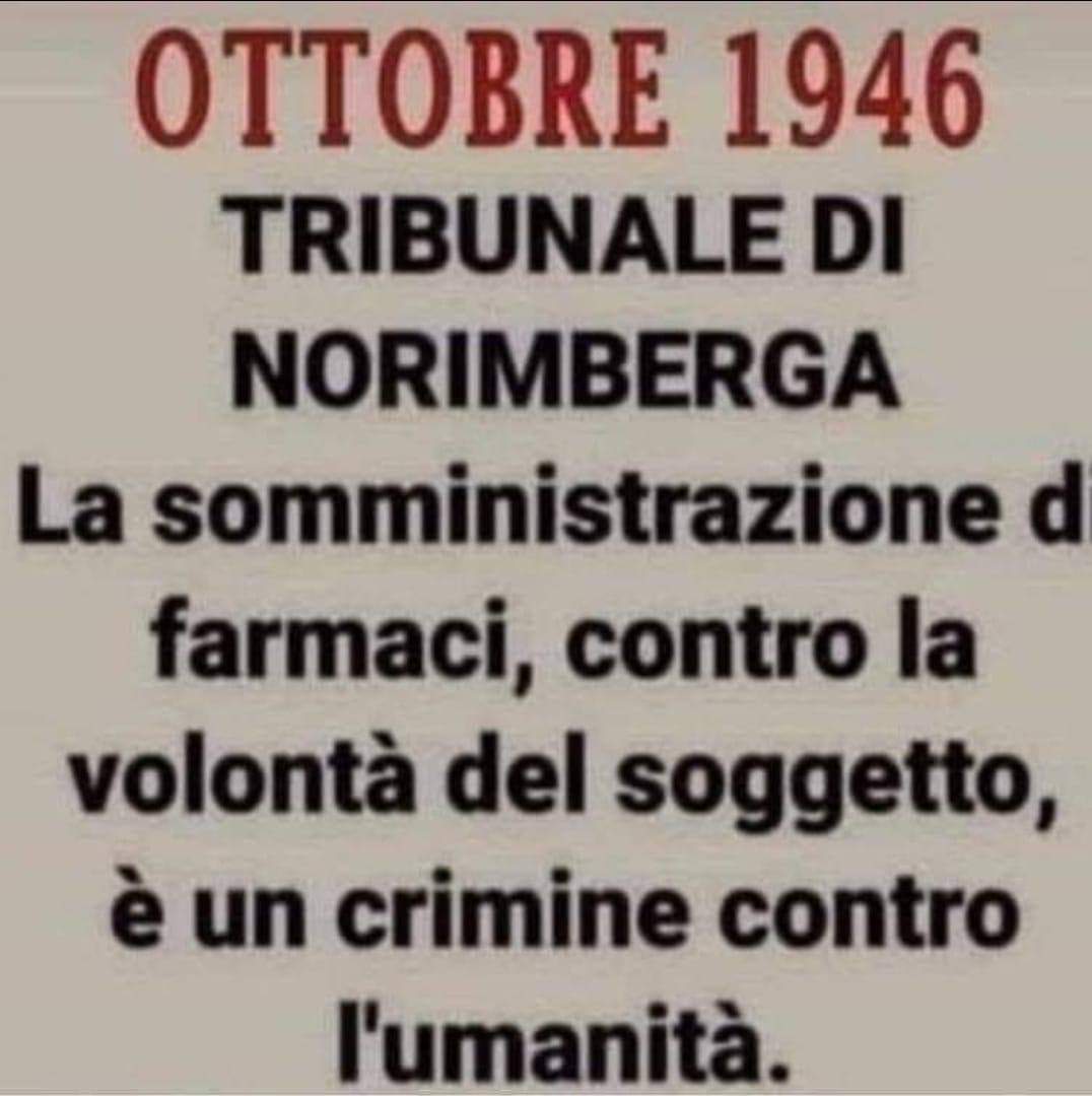 ⚠️⚠️⚠️
NORIMBERGA
OTTOBRE 1946:
la somministrazione di farmaci contro la volontà del soggetto, è un 'CRIMINE CONTRO L'UMANITÀ'
SAPEVATELO!
#MOVIMENTONESTI