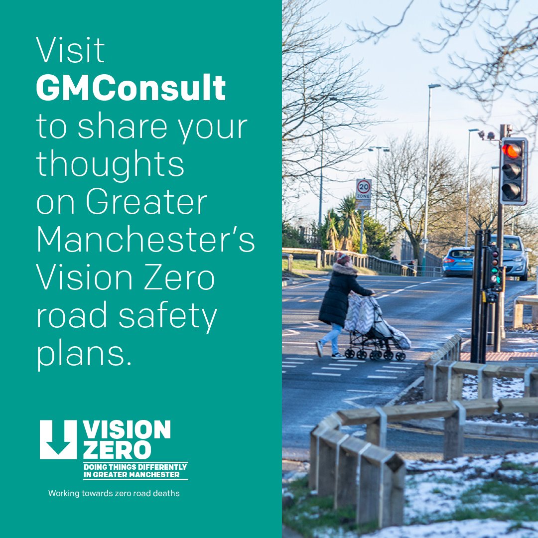 🗣 Help shape plans to make Greater Manchester’s roads safer by sharing your thoughts on orlo.uk/gdon9 before 10 March. #VisionZeroGM is an ambitious plan from road safety partners across our city-region to eradicate deaths and life-changing injuries by 2040.