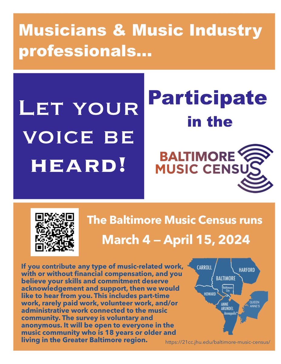 The Baltimore Music Census went live today! Let your voice be heard 🎤 21cc.jhu.edu/baltimore-musi…