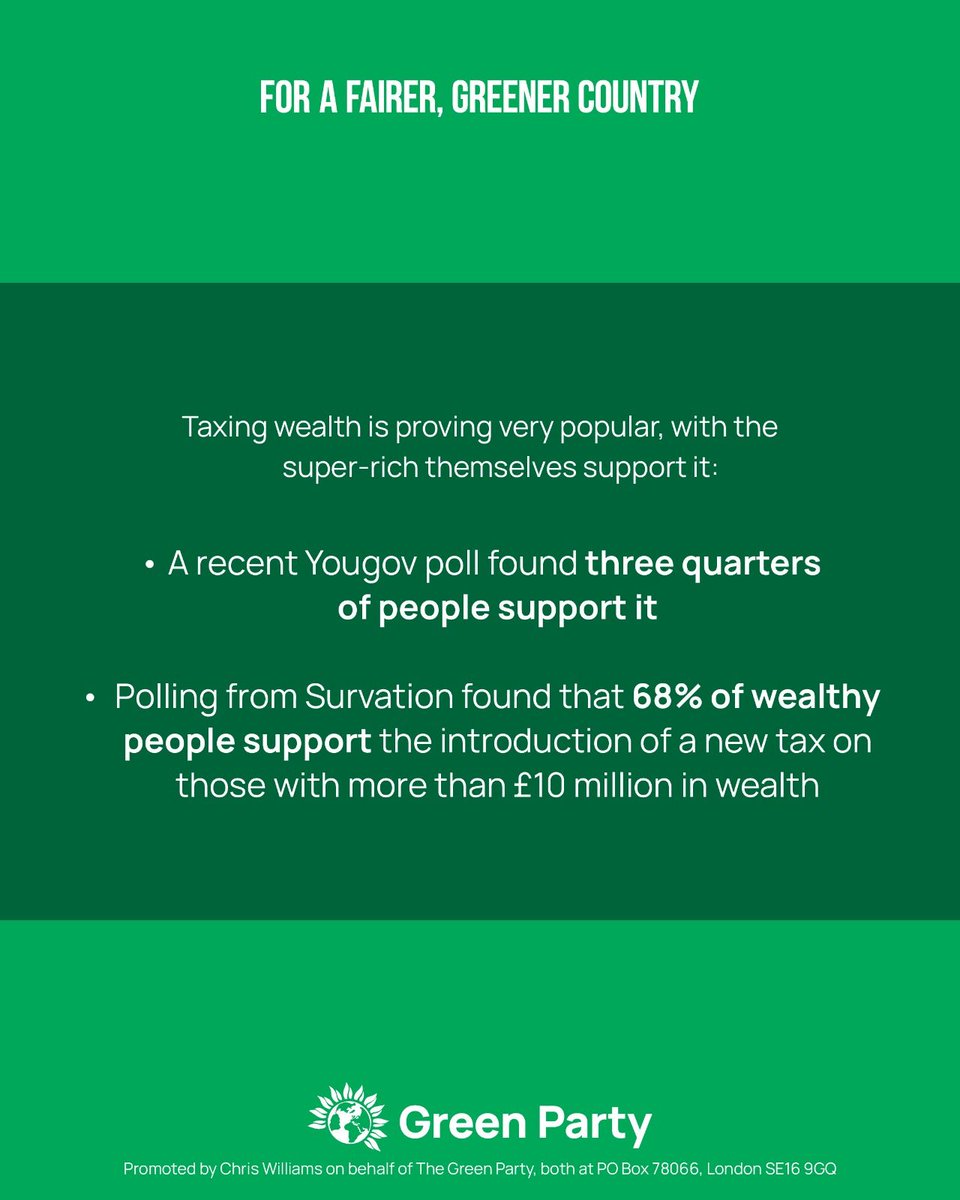 💚 The Green Party's wealth tax has the potential to raise billions of pounds for public services while helping close the inequality gap and build a fairer, greener country.