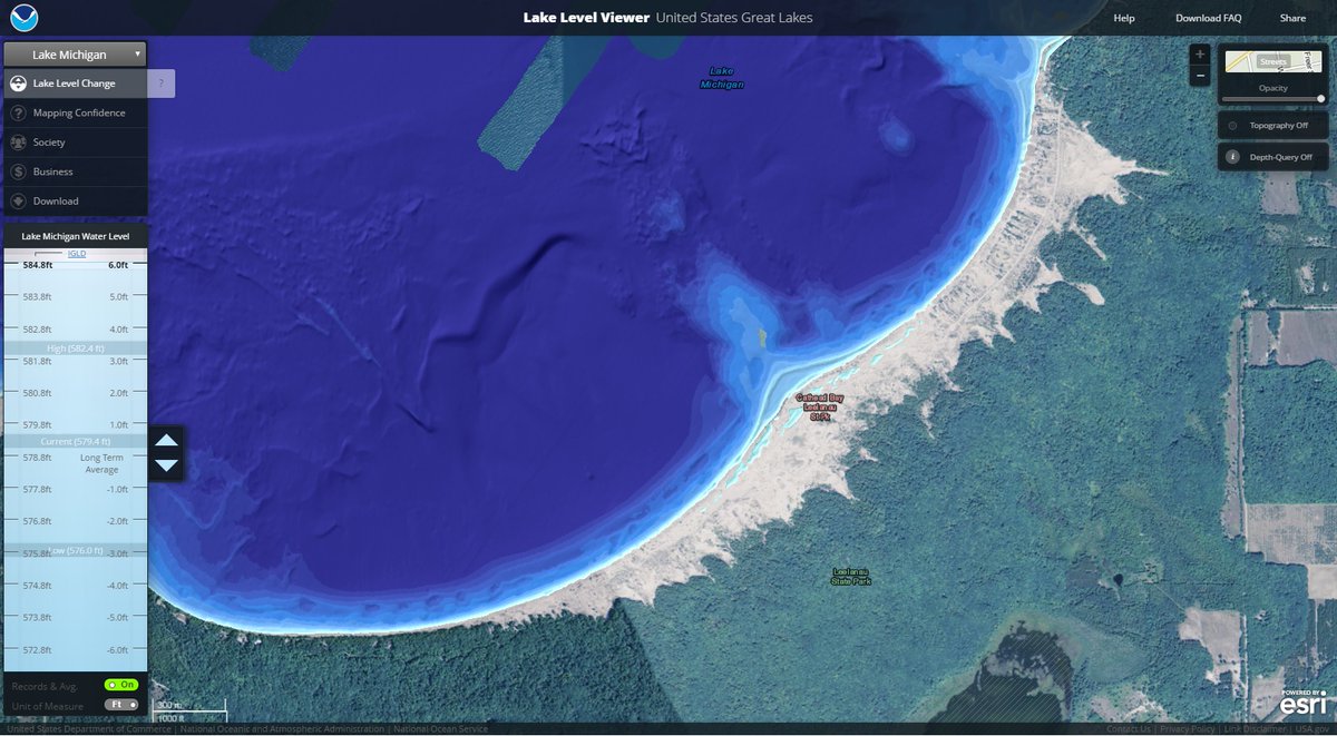 NOAADigCoast's tweet photo. Lake levels in the #GreatLakes can rise and fall. Our viewer shows communities up to 6ft of rise and 6ft of fall for each lake. https://t.co/jxFqRsXOjH #GreatLakesWeek https://t.co/Zg76wsSzVE