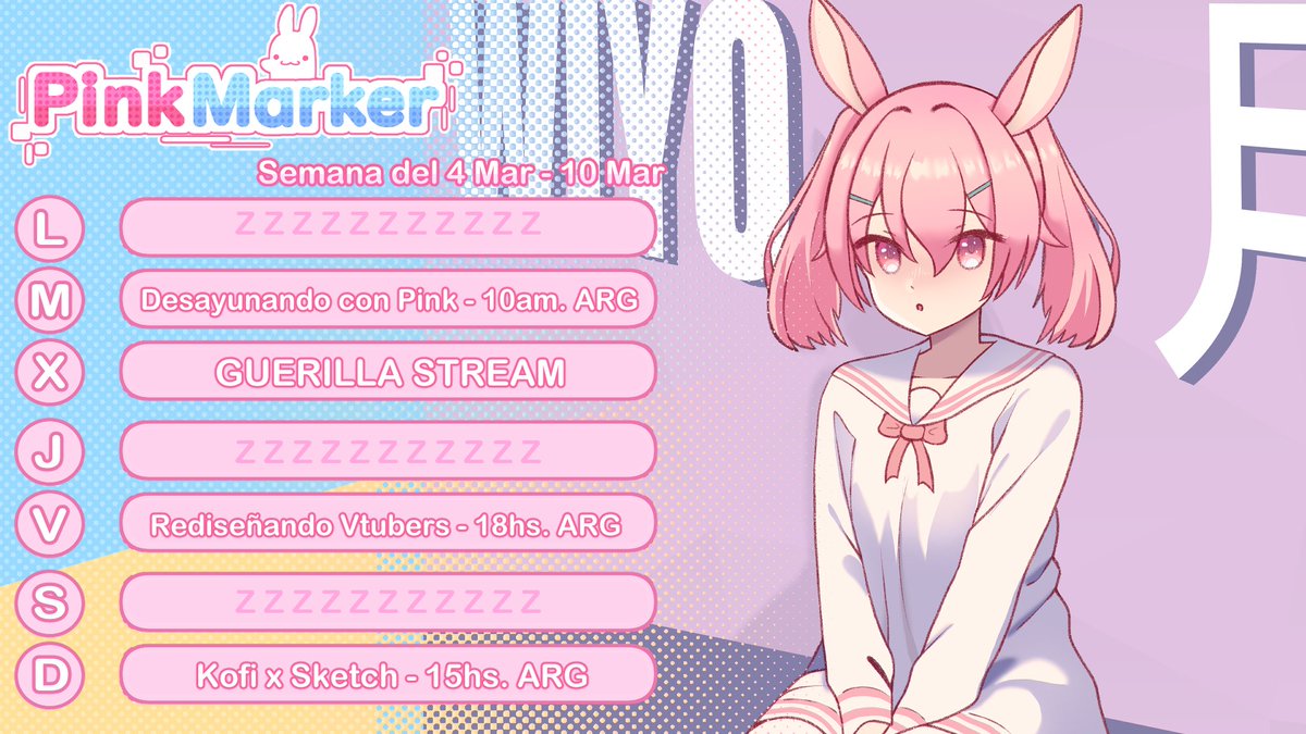 pink_mvstreamer's tweet photo. ❣ Horario Semanal ❣
【Semana del 4 Marzo - 10 Marzo】
🎉EVENTO ESPECIAL: Kofi x Sketch
📅10 Marzo
⏰15hs. ARG || 12hs. MEX || 19hs. ESP
Oshi mark: ❣🐰🖍
🎨#PinksGallery
🐰#PinksMeems
❣Redes: https://t.co/lqfgMvvAy3
🖌: @/wiyo https://t.co/wwPJqlHdtm