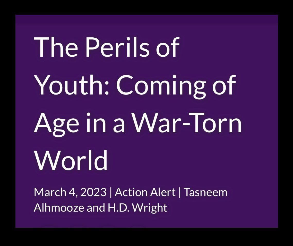 Young people from Yemen, Sudan, Iraq and Gaza underscore the perils of youth: coming of age in a war-torn world, in partnership with @GCE_US and @ArabCampaignEdu. gce-us.org/the-perils-of-…