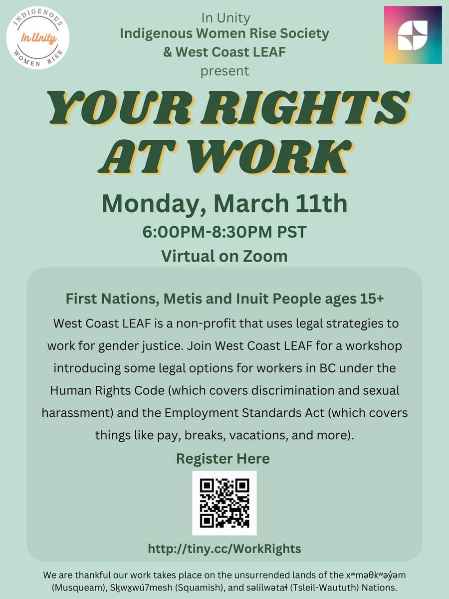 Next week @IWR_Society event on Your Rights At Work. Just love those TikToks with Veronica teaching folks about rights at work. Many employers and staff treating others unfairly. Thankful for this partnership with West Coast Leaf.