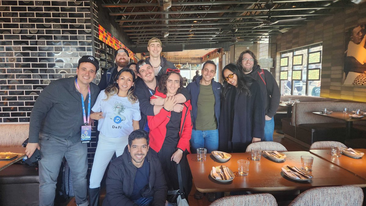 DeFi's tweet photo. Just $2k left to break $BTC ATH... 🚀

Here's us together with BeefyFinance, LayerZero, QiDao &amp; couple degens waiting for it to finally happen!

The EthDenver 2024 was LIT! 🔥 Updates for our De.Fiers 💙 are coming 🔜 https://t.co/WGIstYXB5K