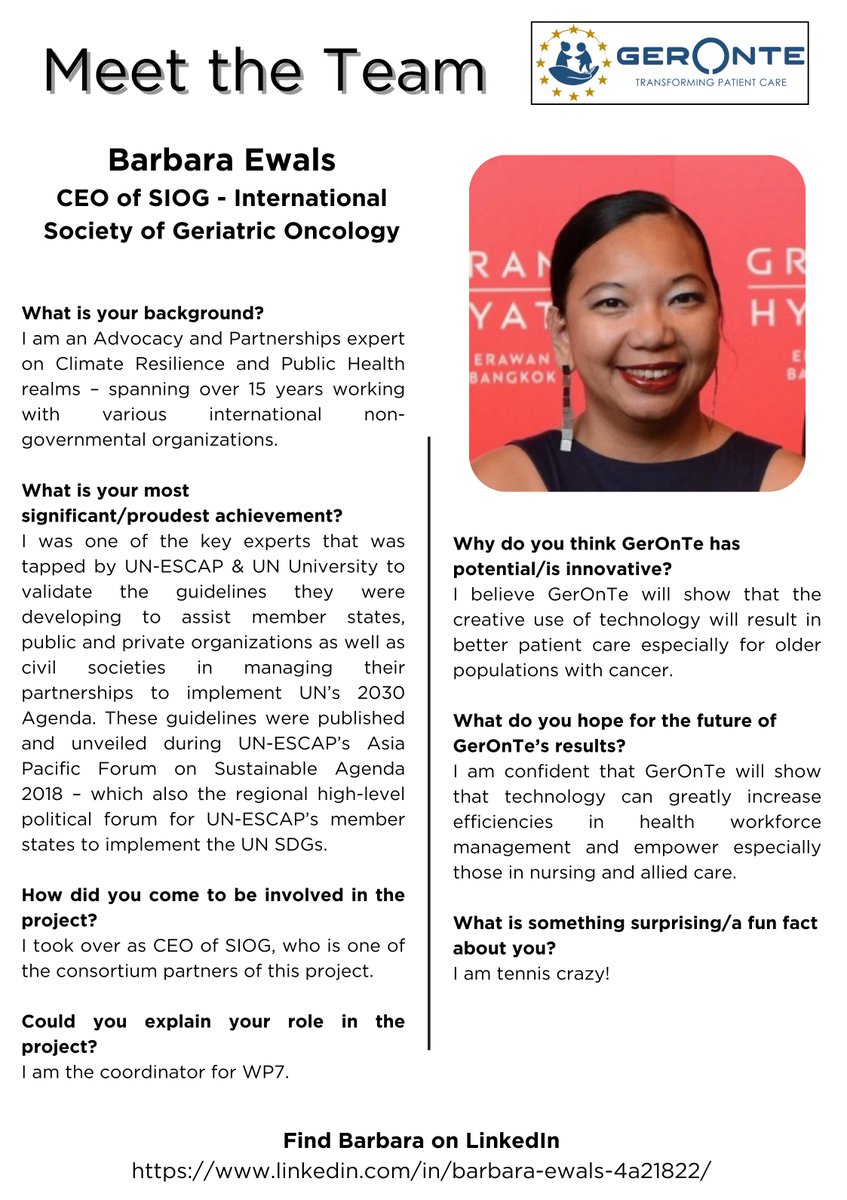 📢 We continue to introduce our team members! This month, meet Barbara Ewals (@bjtebkk), CEO of SIOG and leader of WP7. 🗨️ No #European project is complete without #communication and dissemination.