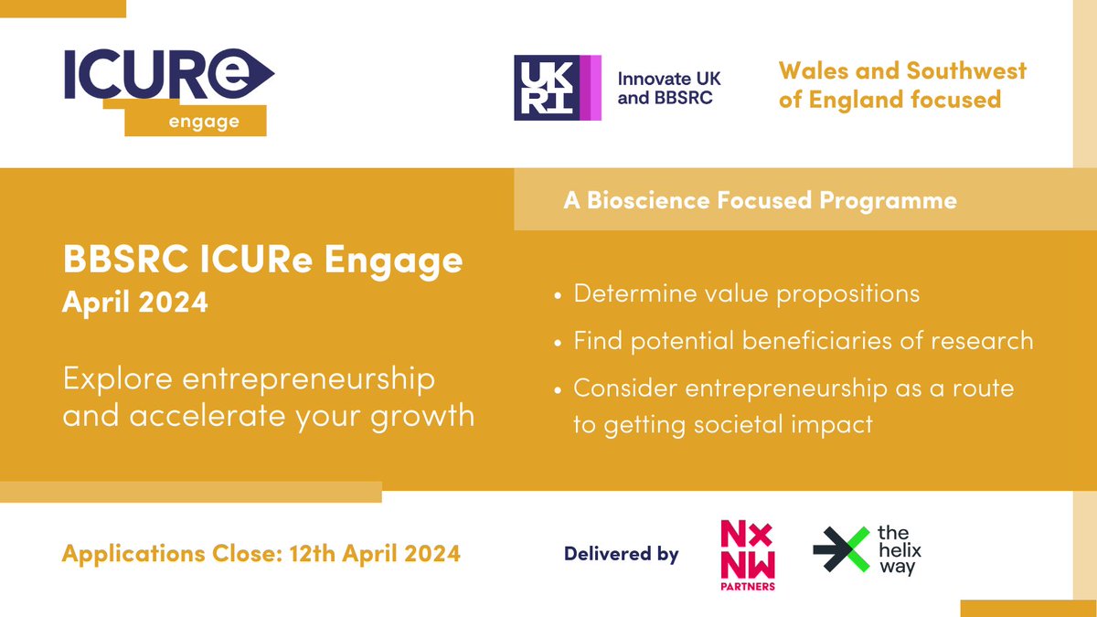 Calling bioscience research students and technicians in Wales and South West England interested in entrepreneurship. With the BBSRC ICURe ENGAGE programme, receive the support you need to unlock the commercial potential of your research: orlo.uk/KX2Kg @ICUReProgramme