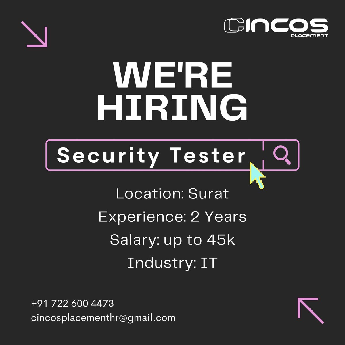 cincosplacement's tweet image. Seeking a Security Tester to join our team with the best IT placement agency in Surat.

Contact Us
Phone : +91 7226004473

#SecurityTester #SuratJobs #SecureTech #FindAJob #ITJobRecruitmentAgencyInSurat #ITJobRecruitmentServicesInSurat