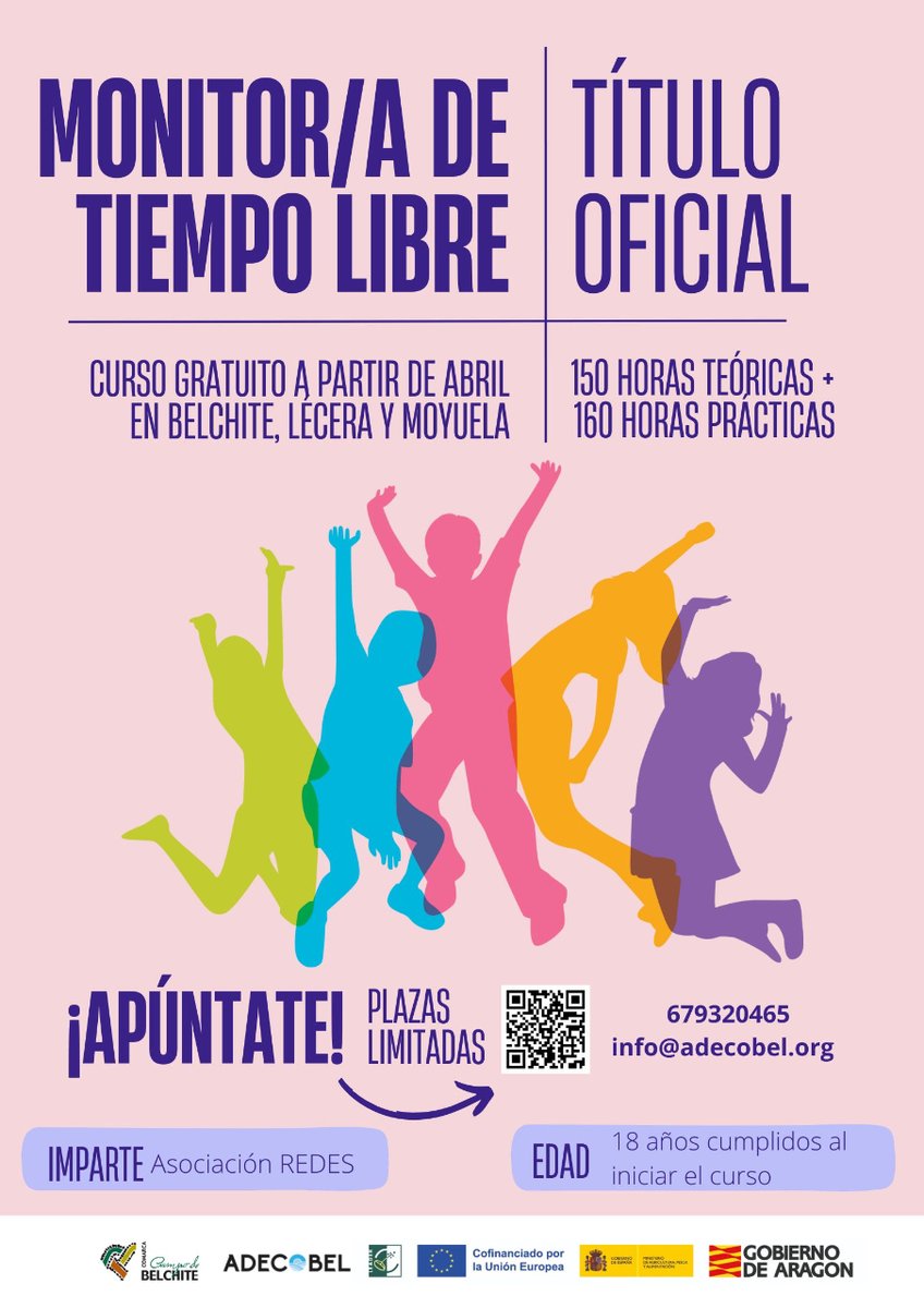ADECOBEL's tweet photo. 👱‍♀️CURSO MONITOR/A DE OCIO Y TIEMPO LIBRE👦 👉Si estás interesado/a te ofrecemos la posibilidad de hacerlo GRATIS en la Comarca.
🟢INSCRIPCIONES: rellena este formulario (https://t.co/Ei9DBxJUo7)

#campodebelchite #desarrollorural #formacionoficial https://t.co/OviJmD5suZ