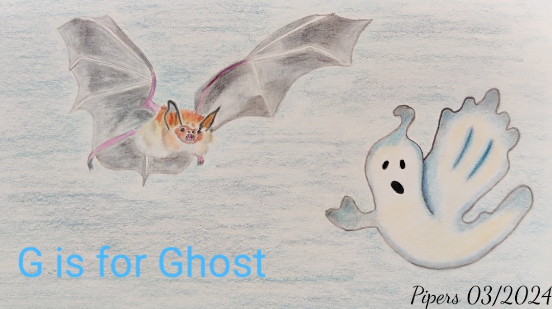 G is for Ghost @AnimalAlphabets Ghost Gary is a bit surprised when he realises that he's not the only one flying around at night.🦇 Happy AAMonday everyone!👻 #animalalphabets #illustration #ghost meets #bat #pencilsketch #carandache #animals #pencildrawing