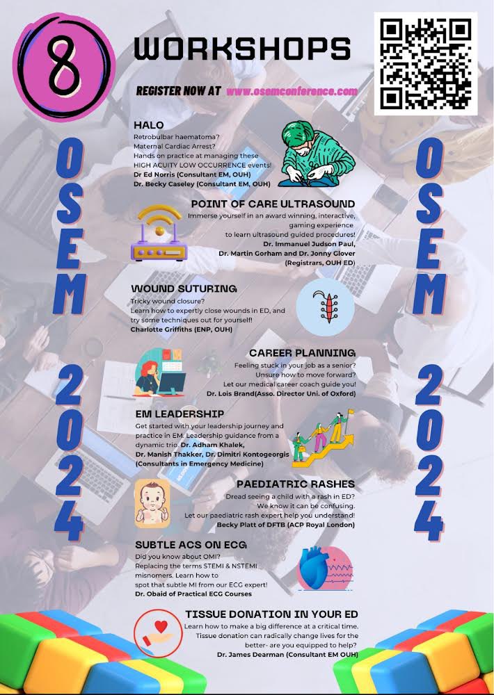 🚑Calling all medical students passionate about Emergency Medicine!Join us at #OSEM2024 workshops:3️⃣Wounds:Master tricky closures with hands-on suturing practice. 4️⃣Reading ECG’s:Spot subtle MIs and ditch STEMI/NSTEMI confusion. 7️⃣Paediatric Rashes:Decode mystery rashes.