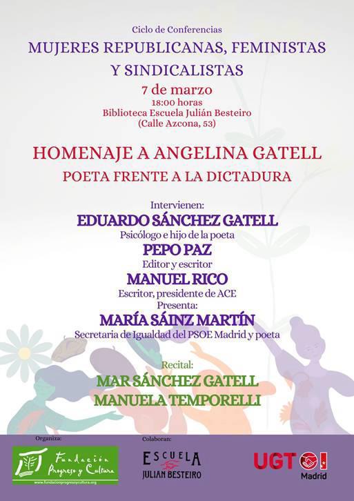 Este jueves rendiremos un merecido homenaje a Angelina Gatell, poeta frente a la dictadura. Acto abierto hasta completar aforo