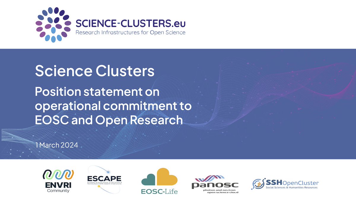 The Science Clusters have released their Position Statement on operational commitment to EOSC and #OpenResearch. The document articulates the #ScienceClusters’ vision for the future towards the successful implementation of the #EOSC. Download it here: doi.org/10.5281/zenodo…