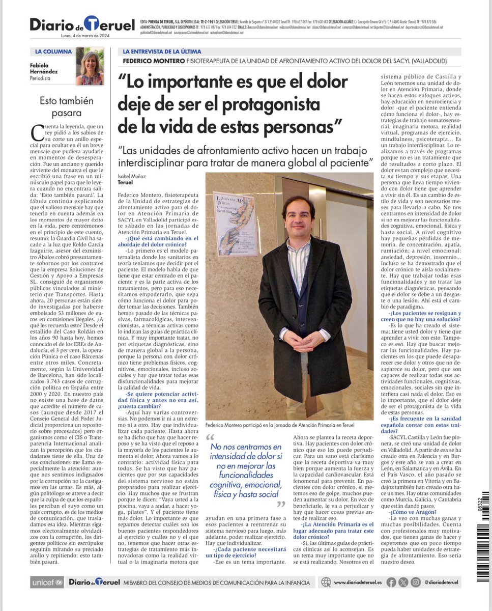 Importante mensaxe de <a href="/FEDERICOMONTER4/">FEDERICO MONTERO</a> no <a href="/diariodeteruel/">Diario de Teruel</a> en referencia ao manexo da #DorCrónica

cc <a href="/AGARyDGalicia/">AGARyD</a> <a href="/Agamfec/">AGAMFEC</a> <a href="/SanidadeXunta/">Consellería de Sanidade</a>
