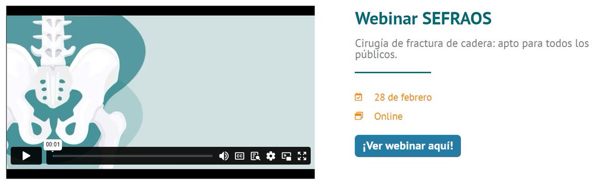 🟠YA PUEDES VER NUESTRO WEBINAR EN DIFERIDO🟠 Accede a nuestra web para disfrutar del webinar SEFRAOS 'Cirugía de fractura de cadera: apto para todos los públicos' cuando quieras: 📲sefraos.es/webinar-28-de-…