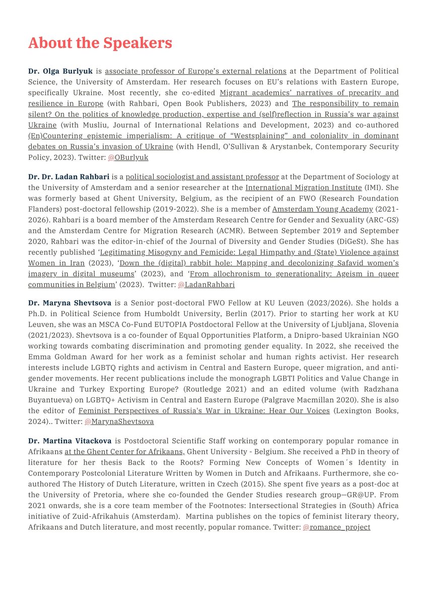 👇our speakers' bios. If you'd like to find out more about our research on the politics of project-based work in academia and beyond, dm or email us: nadine.hassouneh@tuni.fi ; elisa.pascucci@tuni.fi