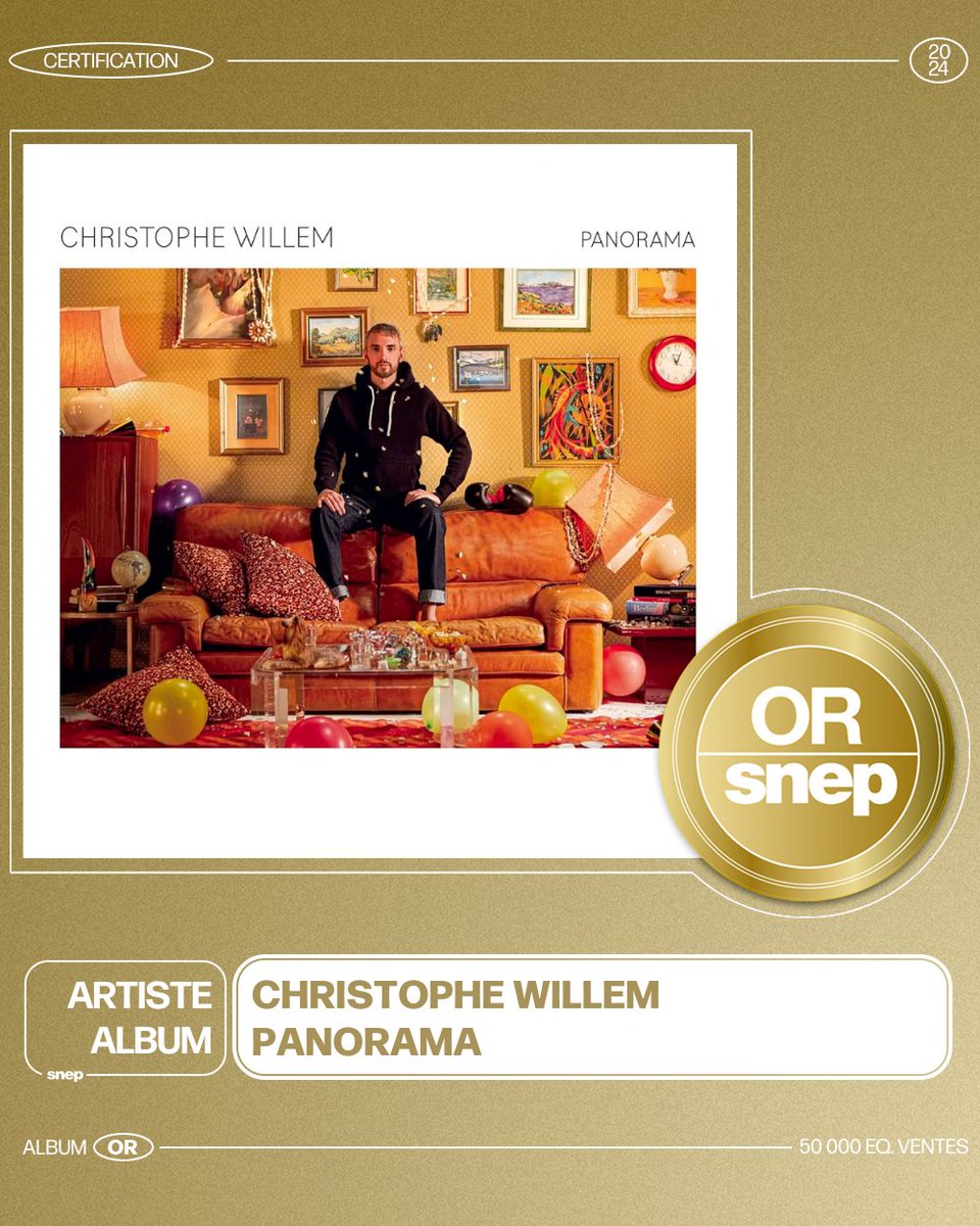 L'album « Panorama » de Christophe Willem est certifié Or ! 📀 50 000 équivalents ventes 📈 Bravo ! 👏