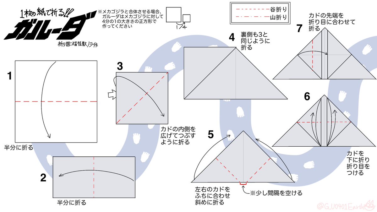 『1枚の紙で折る‼︎ガルーダ』
&
『1枚の紙で折る‼︎メカゴジラ』

それぞれ正方形1枚で作る折り紙です。
ハサミ・のり不使用です。
2つを合わせ、スーパーメカゴジラに合体可能です。

(1/3)
#ゴジラ #Godzilla 
#折り紙 #折り紙作品 