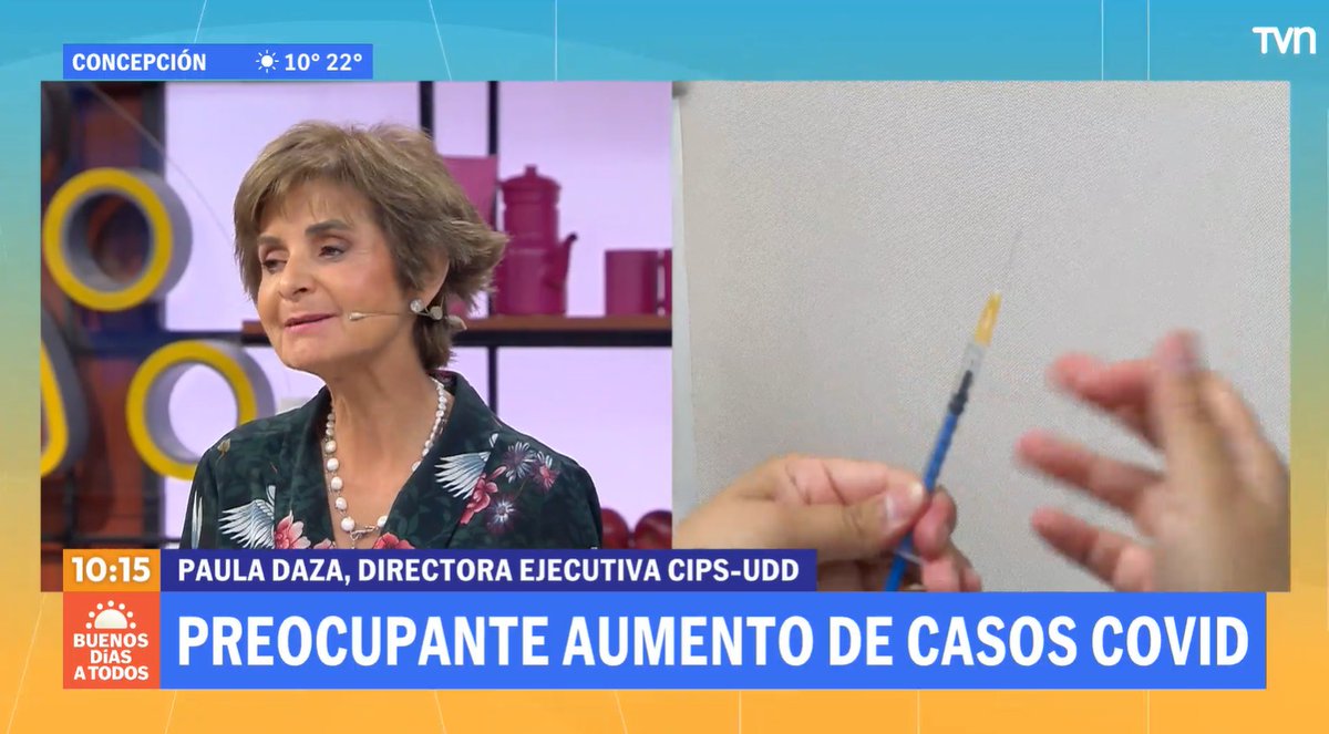 ¡EN VIVO!

Directora ejecutiva de <a href="/CIPS_UDD/">Centro de Políticas Públicas e Innovación en Salud</a>, <a href="/pdazan/">Paula Daza</a>, en entrevista con #BuenosDíasTVN para conversar sobre vacunación contra el #COVID_19, virus respiratorios y el regreso a clases. 

Míralo, aquí 👉tvn.cl