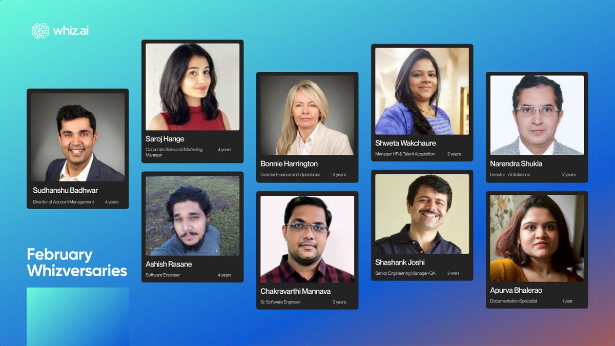 Let's celebrate the remarkable milestones reached by our outstanding #Whizards! We extend our heartfelt congratulations as they complete another year of dedication, innovation, and unwavering commitment to our mission. Here's to continued #success and #growth. #workanniversary