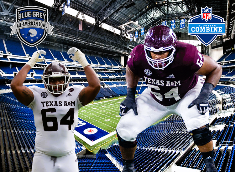 BlueGreyFB's tweet photo. #BlueGreyFootball Alumni Update: A member of the Class of 2019, All-American Bowl participant and #GigEm product Layden Robinson (@d_robinson78) was invited to workout during this year's NFL Scouting Combine. https://t.co/7p9YH9HnxR