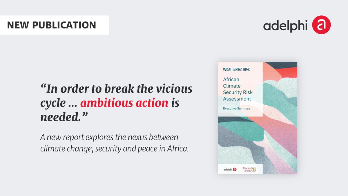 🌍 Climate change threatens Africa's human security, especially for vulnerable groups. The African Climate Security Risk Assessment explores these risks and provides recommendations. Download the executive summary here:
➡️ adelph.it/twacra?utm_sou…

#ClimateSecurity #Africa #ACRA
