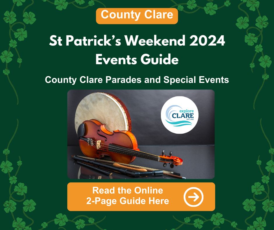 Explore the charm of St. Patrick’s Weekend across Clare 💛💙 With a variety of parades showcasing local pride and tradition from Fanore to Killaloe, discover the spirit of the Banner in these cherished festivities, concerts and family-fun events too, visitclare.ie/events/patrick…