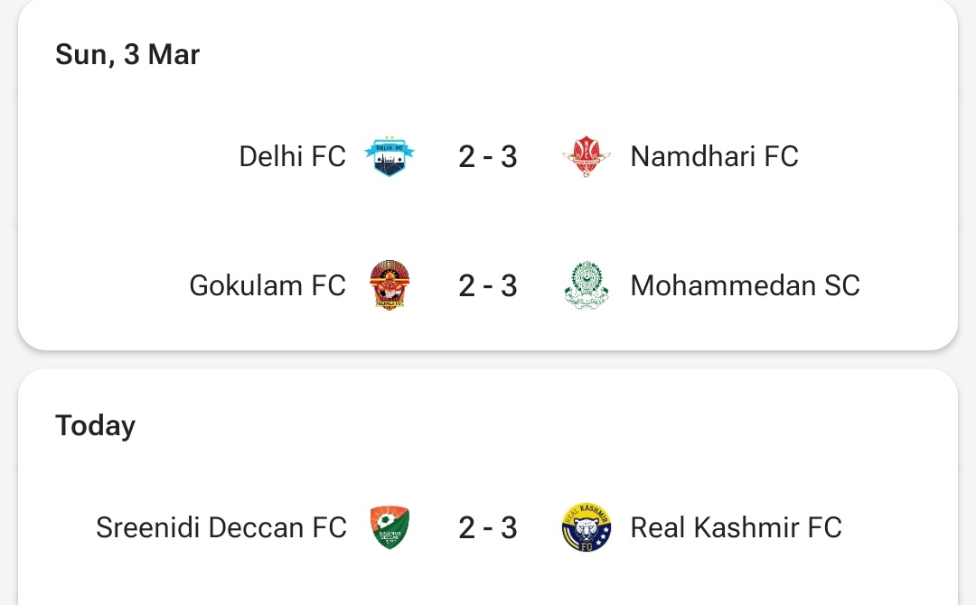 Mohammedan take a 5 pt lead in the table with a win yesterday and Real Kashmir leapfrog to 2nd with a dramatic win over Sreenidi! And what is with the 2-3 scorelines ⁉️😅 #ILeague | #IndianFootball
