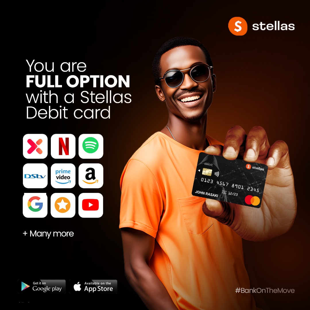 stellasbank's tweet image. Why settle for less when you can have it all with the Stellas Debit Card? The Stellas Debit Card is the card that gives you access to all the entertainment you crave. 

Get your Stellas debit card today for FREE and unlock a world of possibilities! 

#BankOnTheMove 
#Stellas