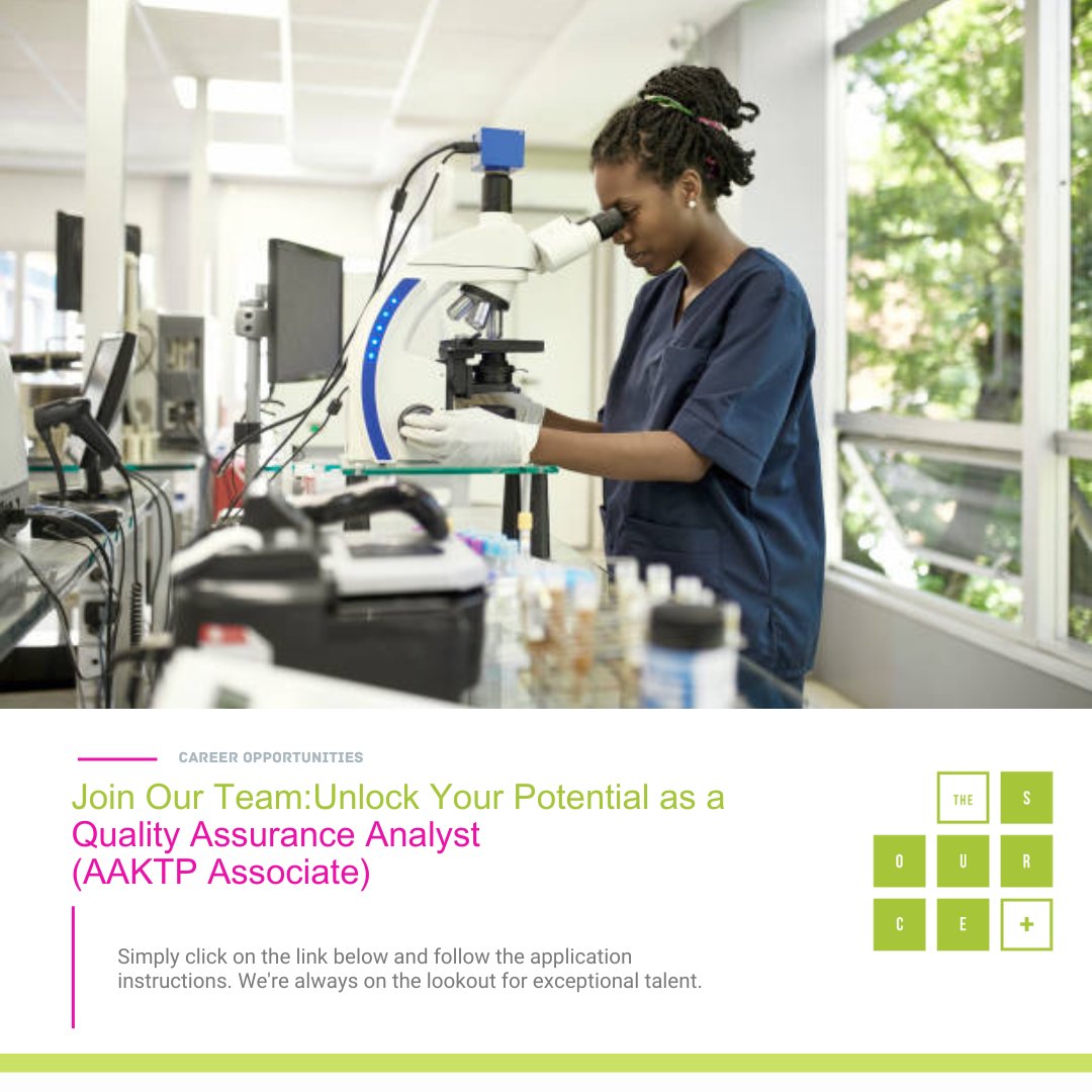 Explore our current job openings below. If you’re passionate, driven, and ready to take your career to new heights, we invite you to apply and become part of our family.

Job Title: Quality Assurance Analyst (AAKTP Associate) 

How to Apply: thesourceplus.org/aaktp-advert