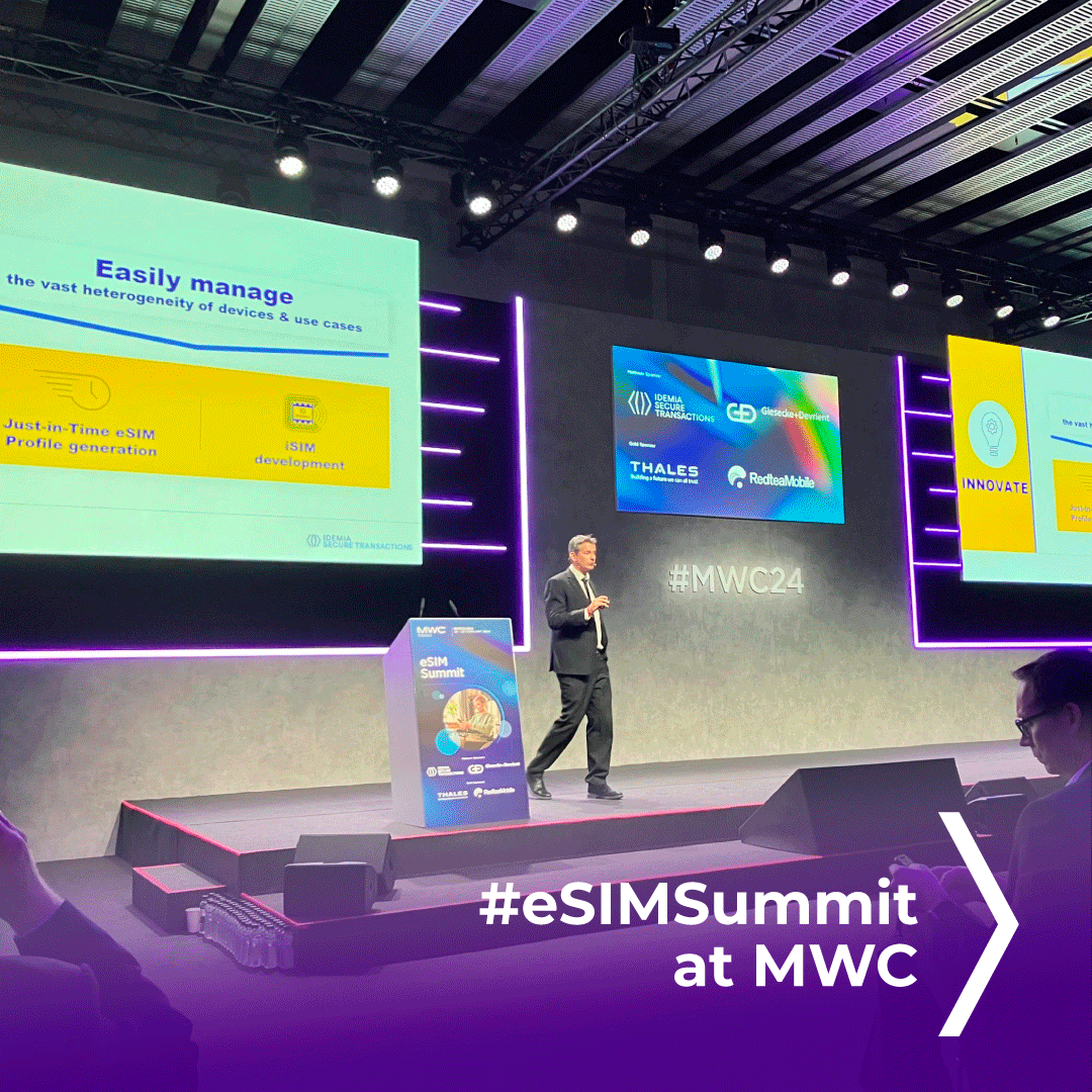 IDEMIA_IST's tweet photo. A great turnout for the 2024 #eSIMSummit at #MWC in Barcelona 👏

Thanks to all who attended to hear our #connectivity experts share an enriching discussion on eSIM in the consumer and IoT areas along with some great examples of challenges and best practices to take forward. https://t.co/4Fq7Uj2r5i