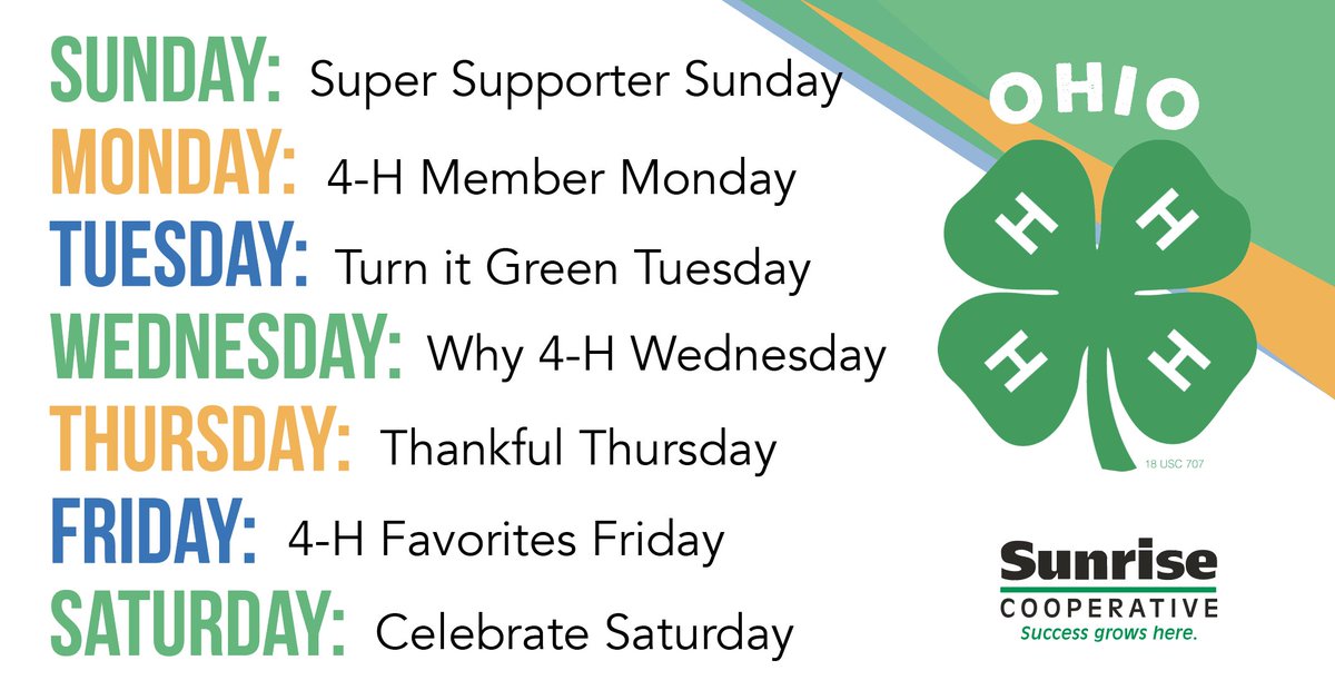 SunriseCoopOH's tweet photo. This week is for recognizing members, volunteers & supporters that make @ohio4h #YouthDevelopment programs happen.
From March 3–9 we encourage alumni, friends, & members to participate in daily social media posts. Share with us why (or how) #4H is important to you! 👇🏼#Ohio4HWeek https://t.co/vxNX9aFSXB