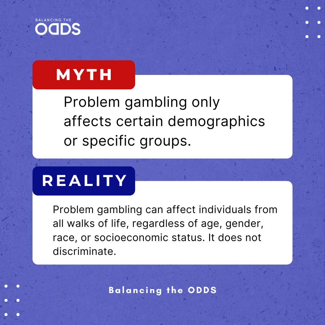 In honour of Problem Gambling Awareness Month, we are debunking some myths and misconceptions about problem gambling.

We hope to create a supportive community, where stigma is nonexistent.
#PGAM #GamblingCommunity #Awareness #SportsBettingX #GamblingTwitter #Balancingtheodds
