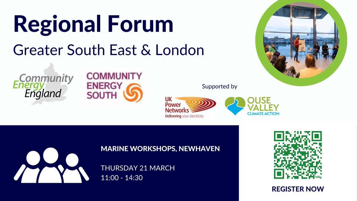 Thrilled to announce @parityprojects @UoBCleanGrowth, Ouse Valley Climate Action and Centre for Energy Equality as exhibitors at our upcoming regional forum on 21 March. Don't miss the chance to network with CEE members from SE & London region. 👇 communityenergyengland.org/events/regiona…